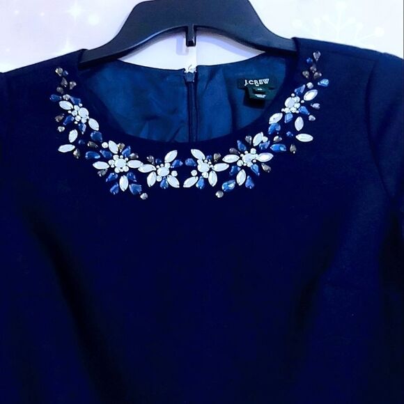 J. CREW VINTAGE BEJEWELED NECKLINE NAVY BLUE BLOUSE WOMEN'S SIZE 00 - Picture 3 of 6